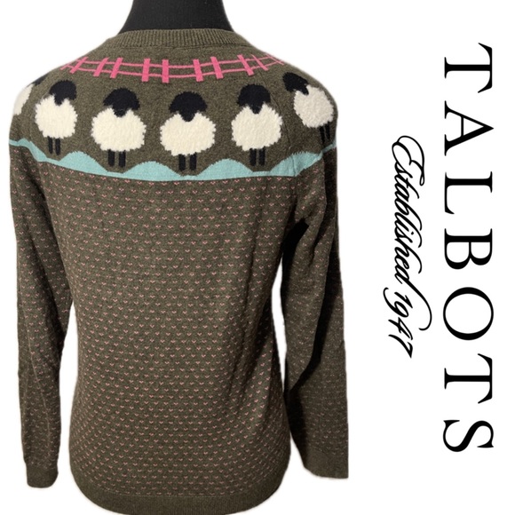 Talbots Sheep Yoke Raglan Crewneck Pullover Knit Embroidered LS Petite Sweater - Picture 3 of 8